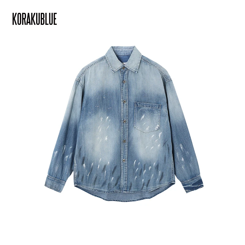 「新疆棉高支纱」蓝布屋泼漆水洗做旧口袋丹宁牛仔衬衫TKBLSHT558