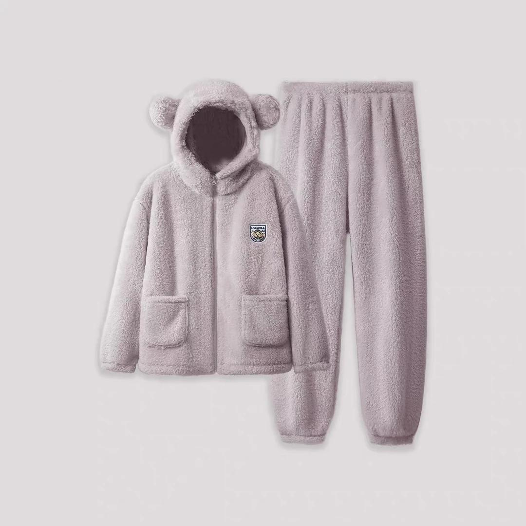 秋冬季加绒长袖连帽男女同款睡衣可外穿家居服SAXIAONI+JIU