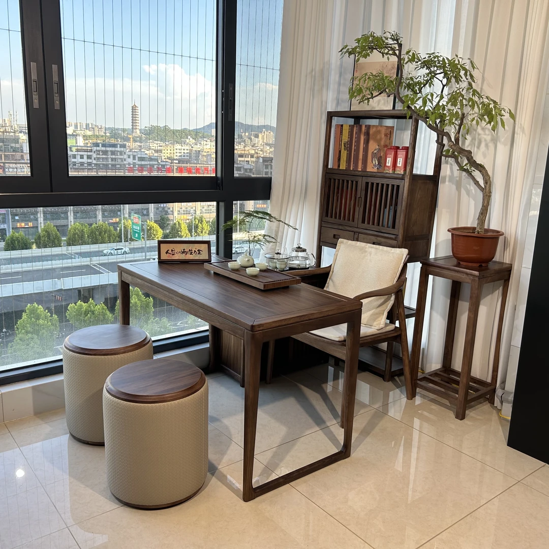 阳台实木茶桌椅组合客厅小户型家用新中式胡桃木茶台简约功夫茶几