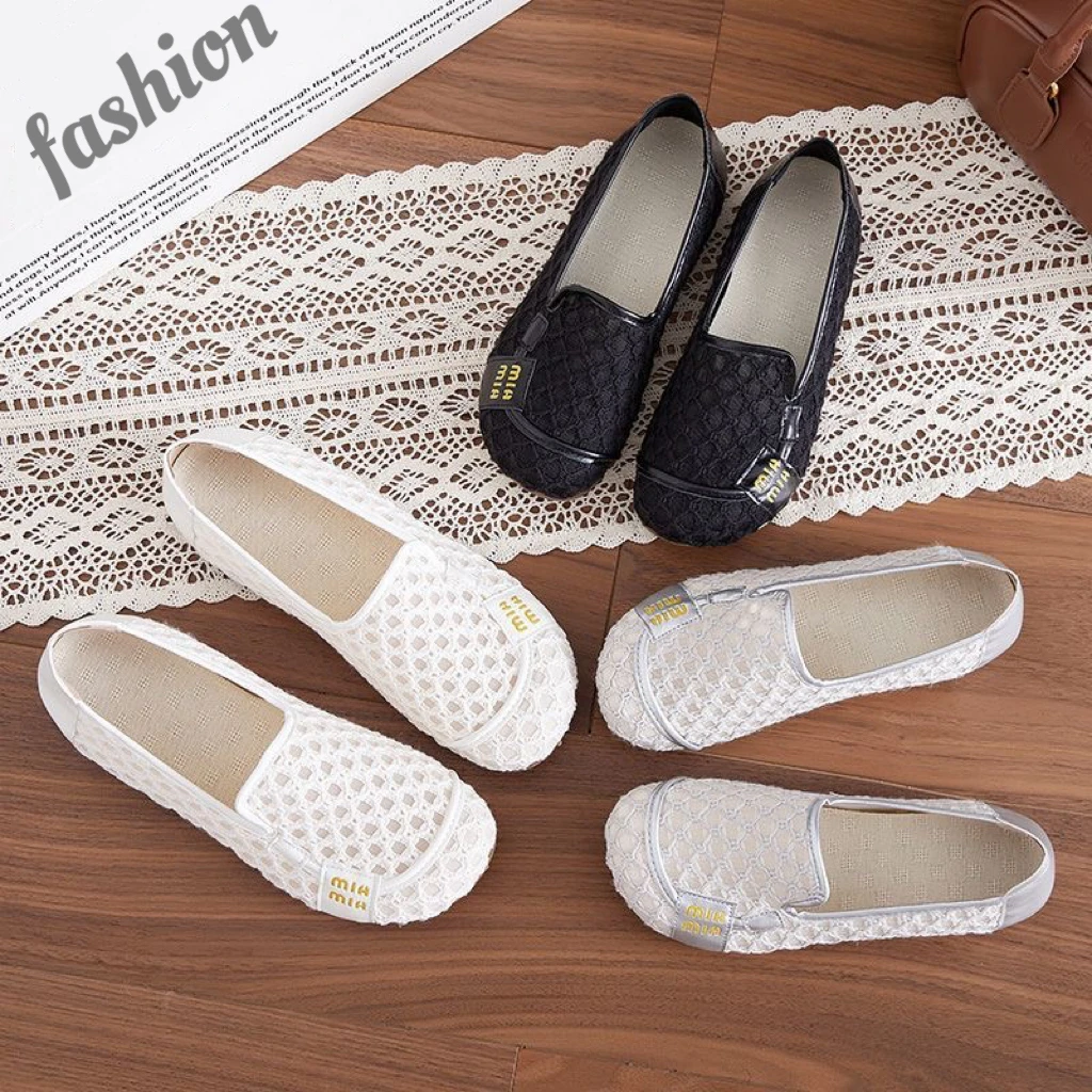 2025夏季新款舒适针织网面洞洞鞋女一脚蹬布鞋女款2025新款爆款