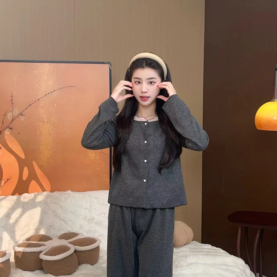 【冬日来信】冬季新款加厚蕾丝拼接保暖高级感甜美小众家居服