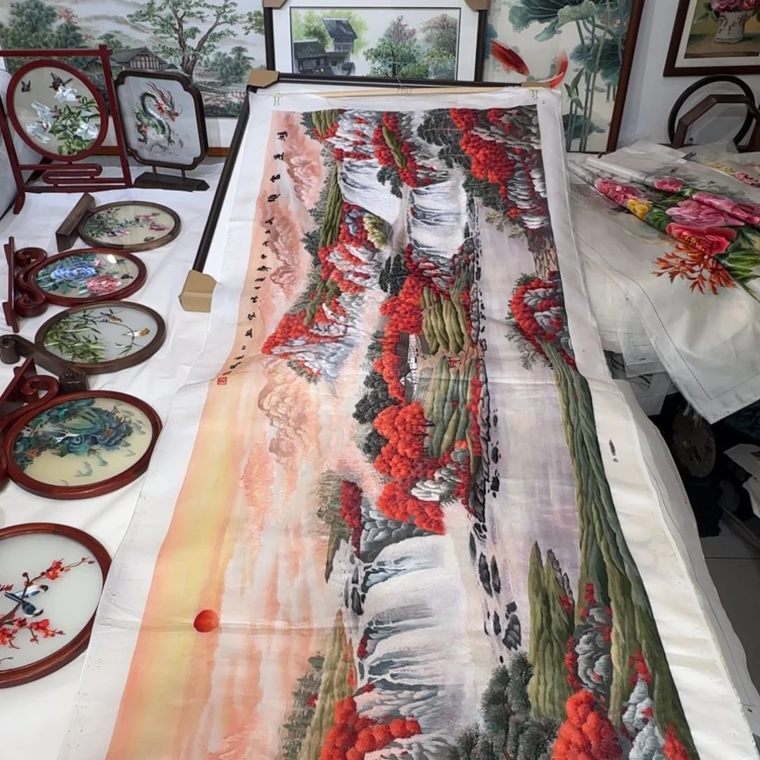 刺绣纯手工苏绣山水成品包邮