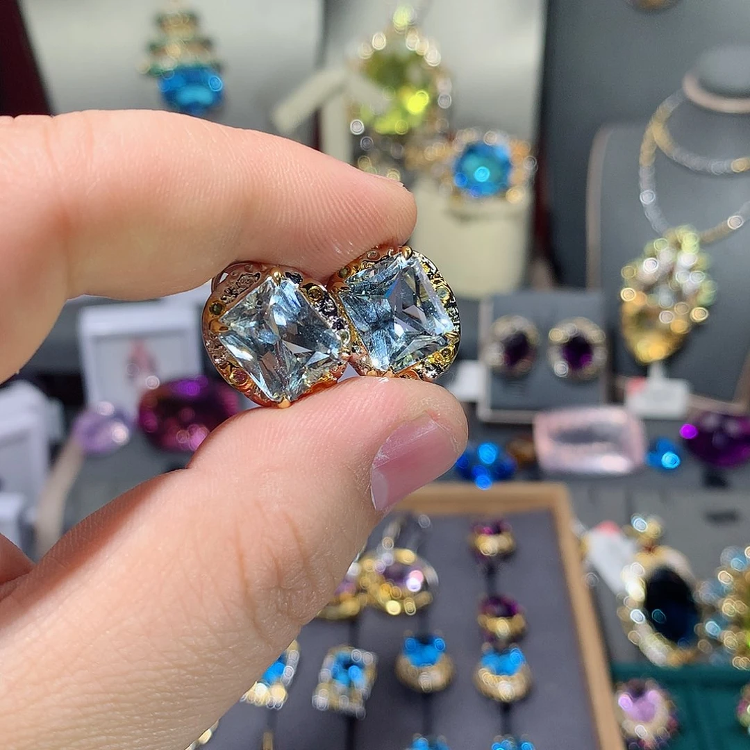 托帕石耳饰银S925镶嵌花*?耳饰