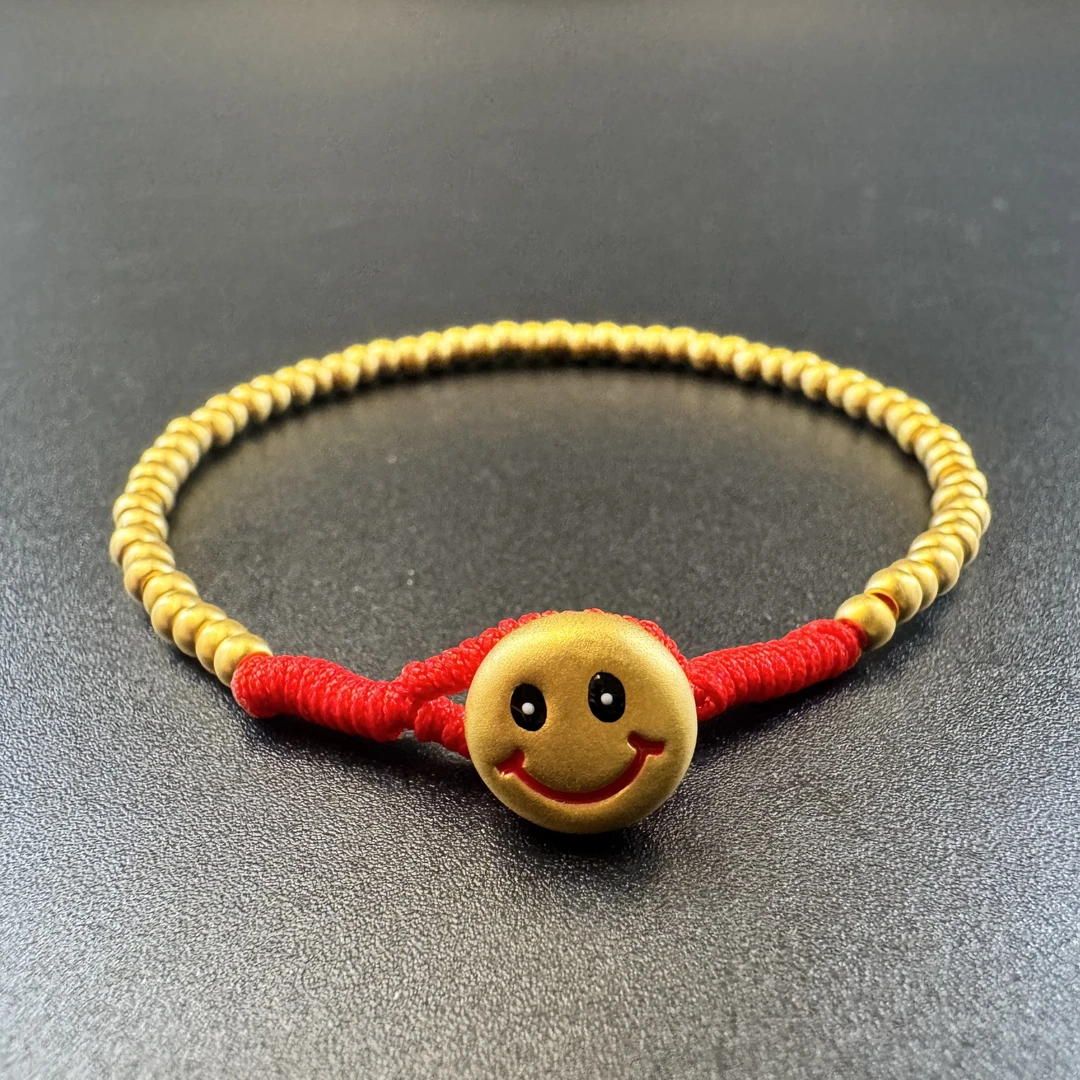 足金999 黄金 珐琅彩卡3金珠微笑扣子手串（60颗）