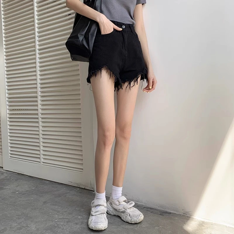 牛仔短裤女夏2025新款胖妹妹mm高腰遮胯显瘦毛边a字阔腿热裤ins潮