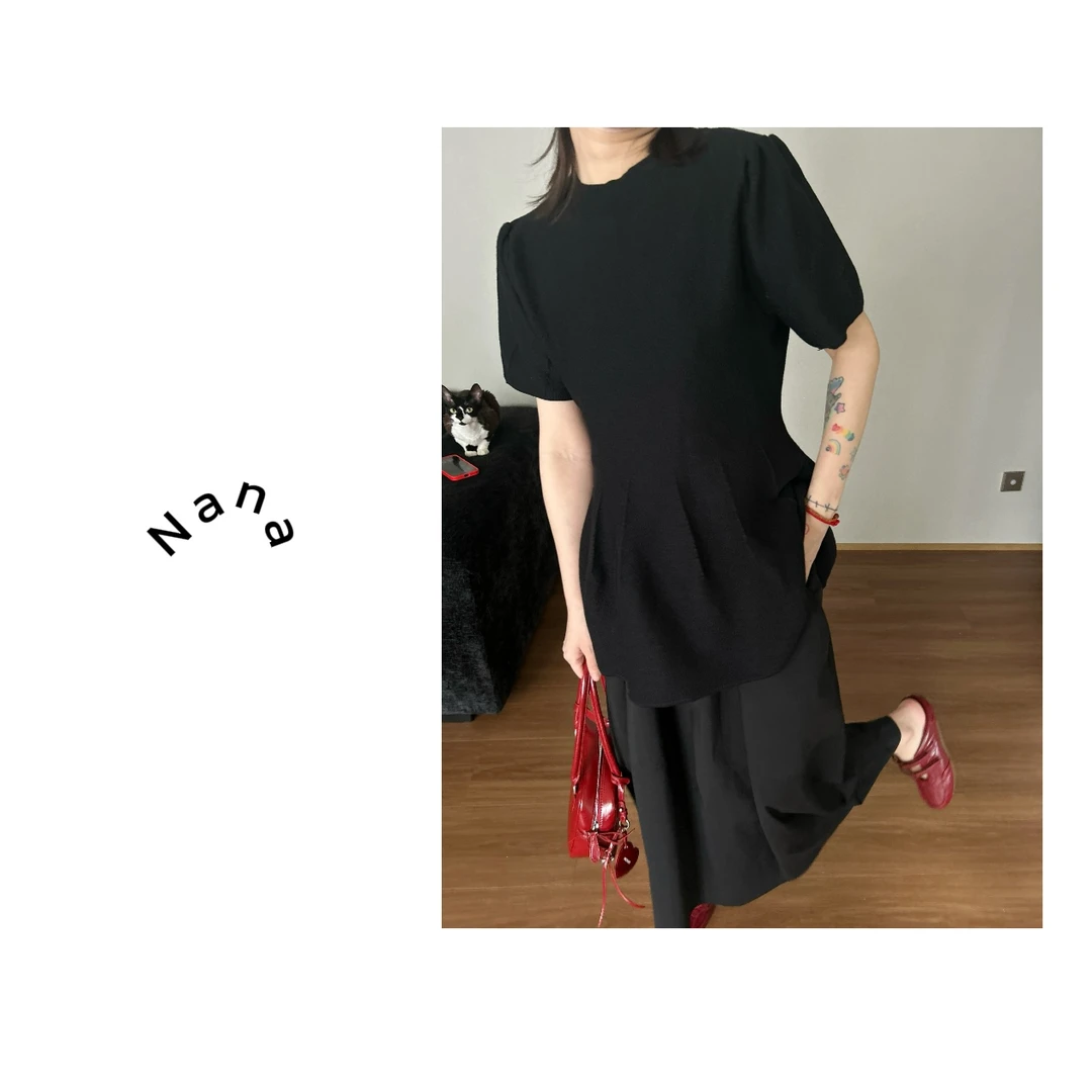 【Nana专属】新款法式黑色小个子甜美气质高级感短袖上衣百搭显瘦