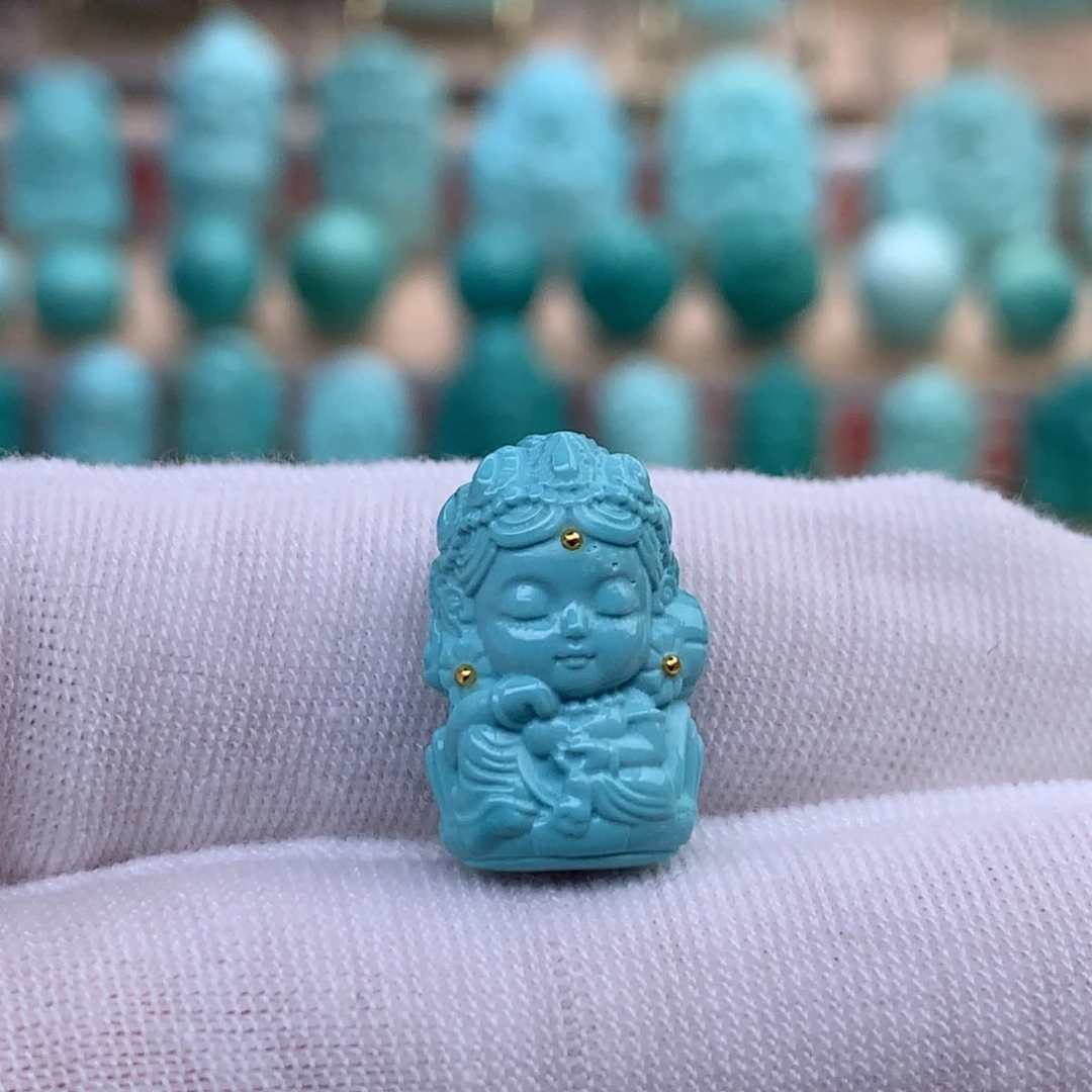 绿松石未镶嵌原矿绿松石绿度母配饰