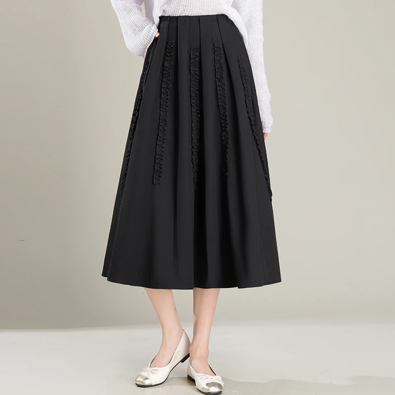 时尚百搭a字裙女中长款2025秋季新款高腰垂感休闲伞裙显瘦半身裙