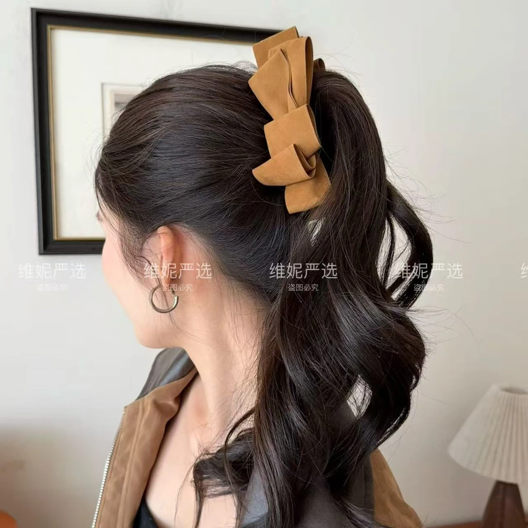 早秋麂皮绒蝴蝶结香蕉夹高马尾盘发后脑勺夹韩系百搭发饰女高级感