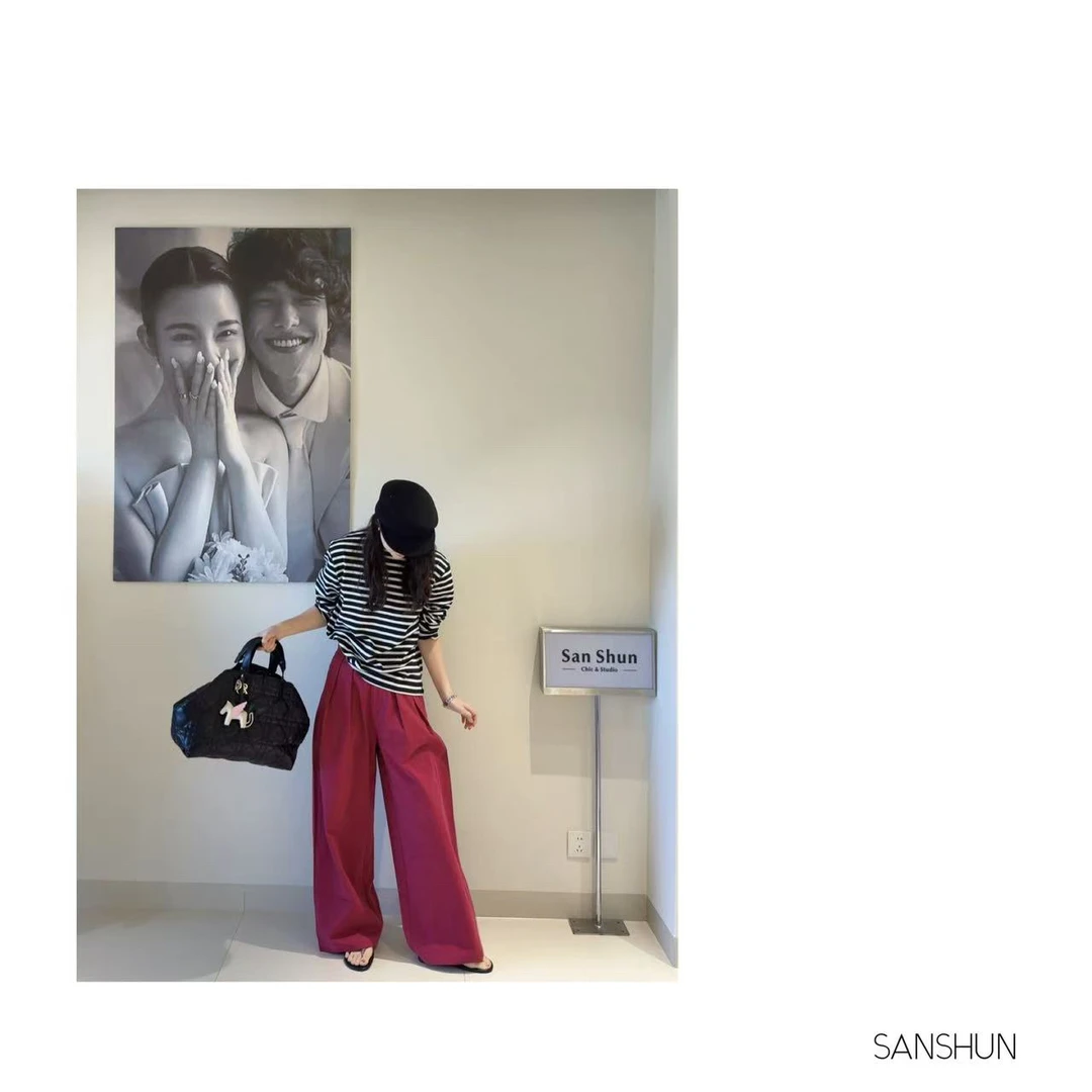 Sanshun－(梅子裤)－秋季半松紧腰慵懒气质百搭设计感宽松长裤休闲