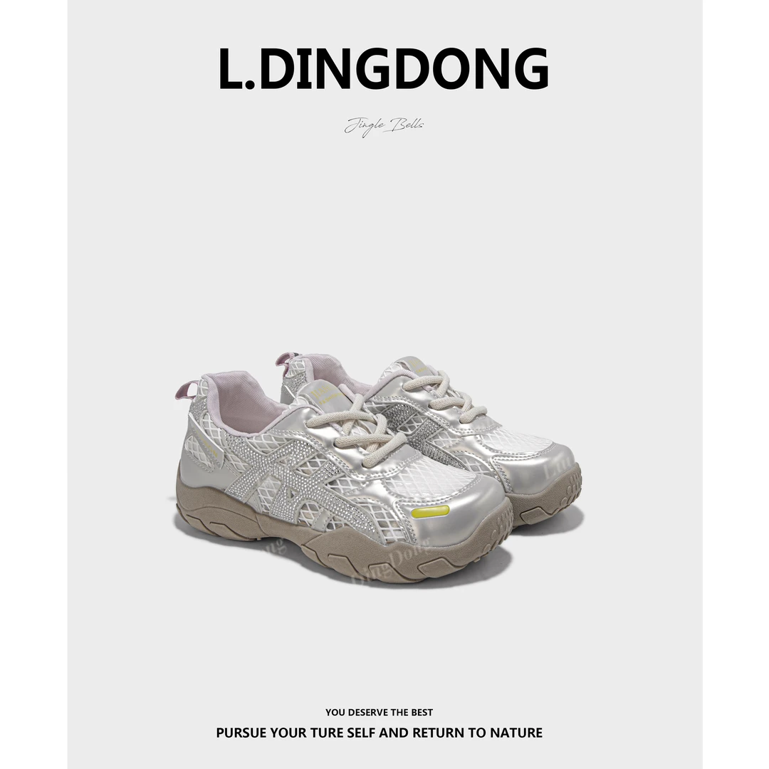 【刘叮咚女鞋】女2025夏新款时尚低跟水钻单网透气德训鞋舒适1739