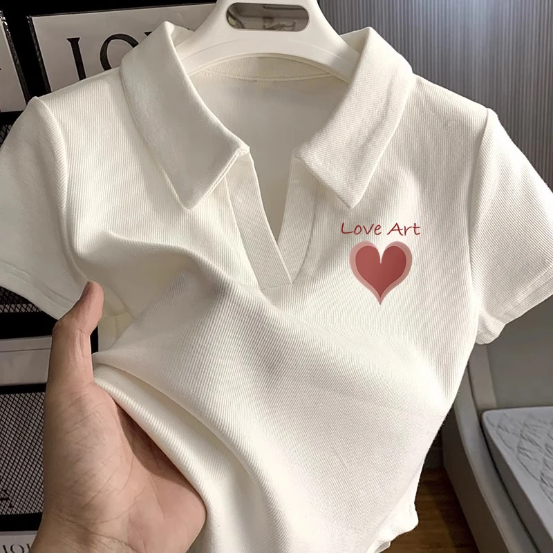 女童短袖T恤夏装2025夏季新款POLO领女童高腰短款上衣女孩短袖潮t