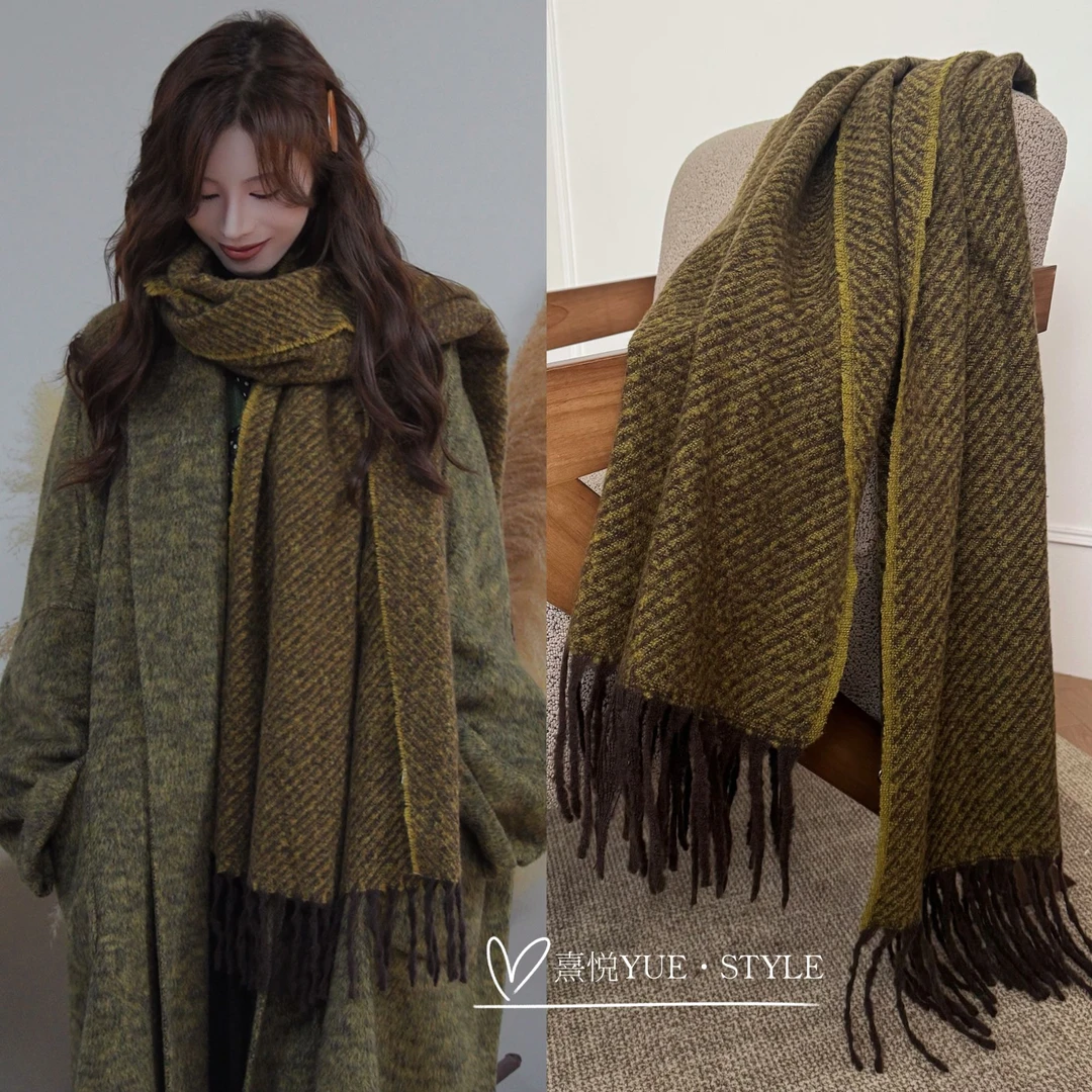 熹悦/氛围感保暖冬季围巾欧韩风慵懒百搭混色复古加厚披肩