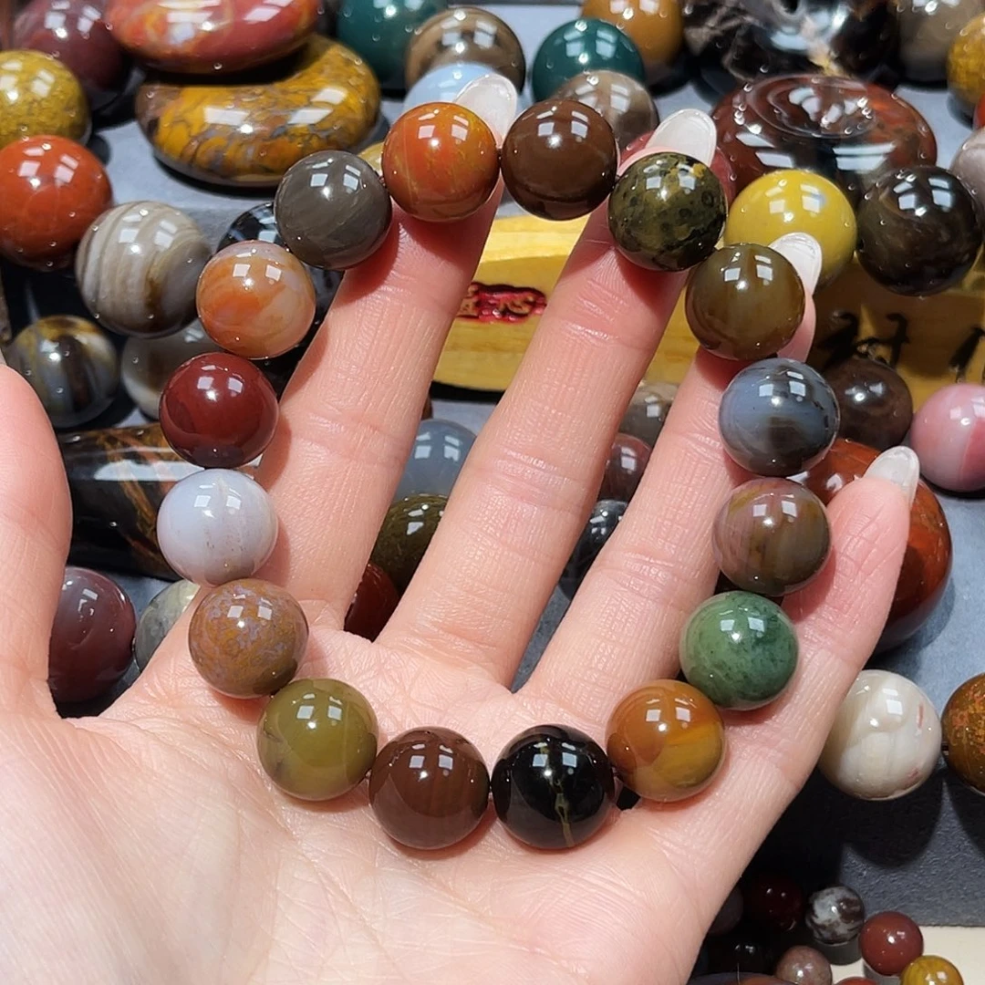 宜***虹硅化玉未镶嵌天然北票硅化玉手串13.6