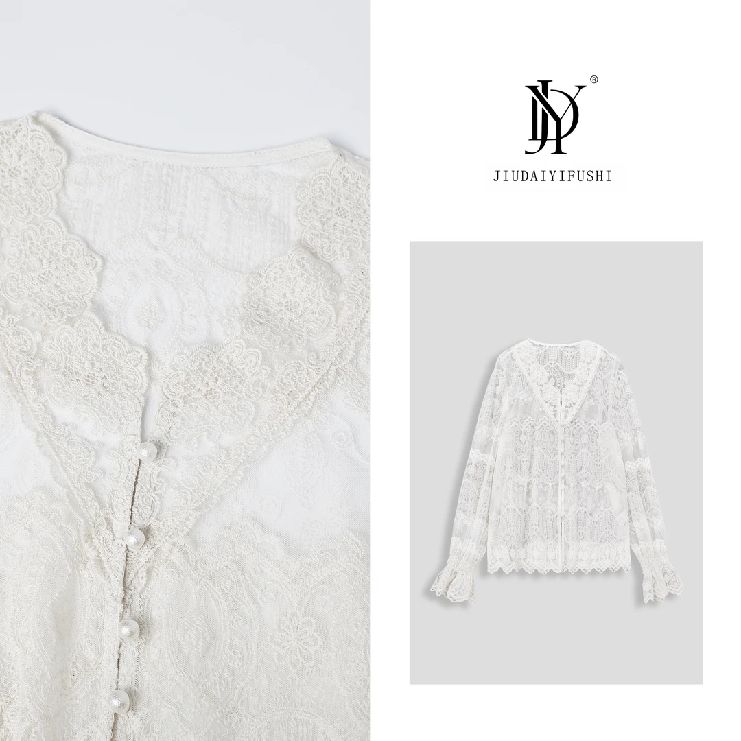 玖黛衣现货【镂空蕾丝】百搭时尚气质优雅蕾丝花边上衣 TXJ39017