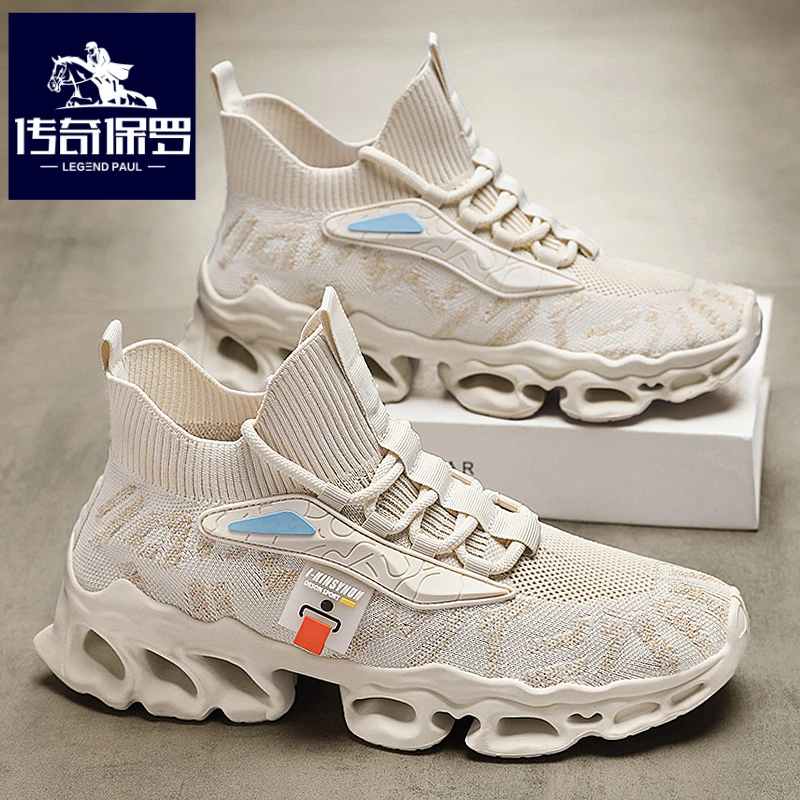 传奇保罗正版男鞋冬季网面飞织跑步鞋男士百搭刀锋休闲运动老爹鞋