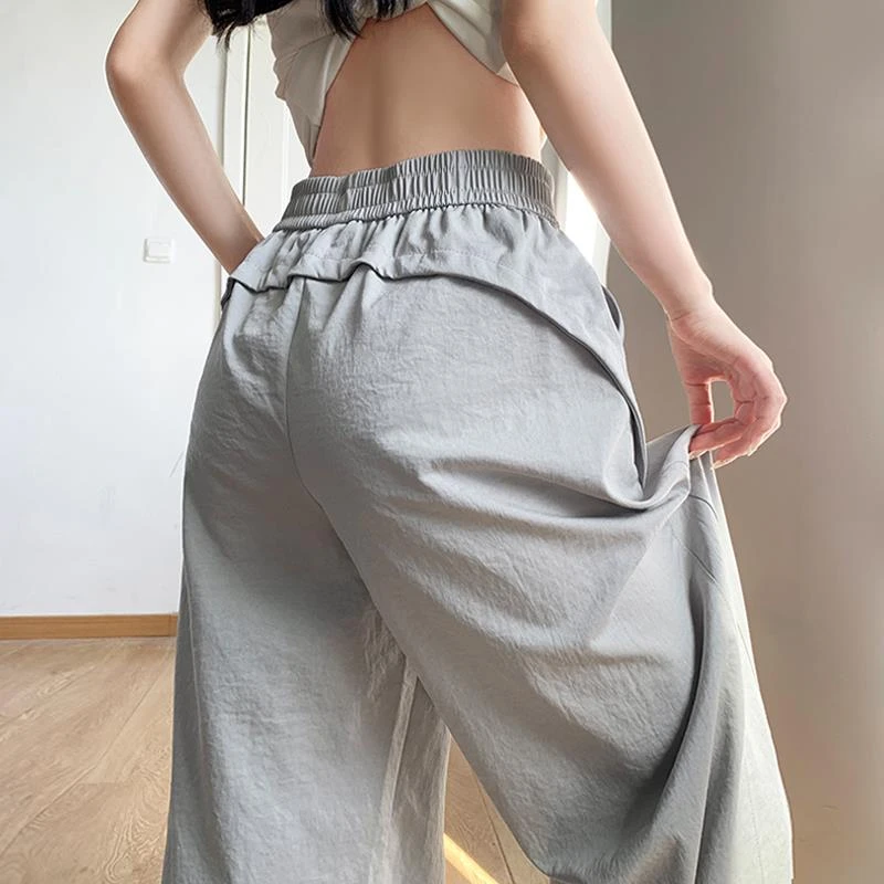 雪千羽灰色工装裤女夏2025新款高腰显瘦速干休闲小个子直筒阔腿裤