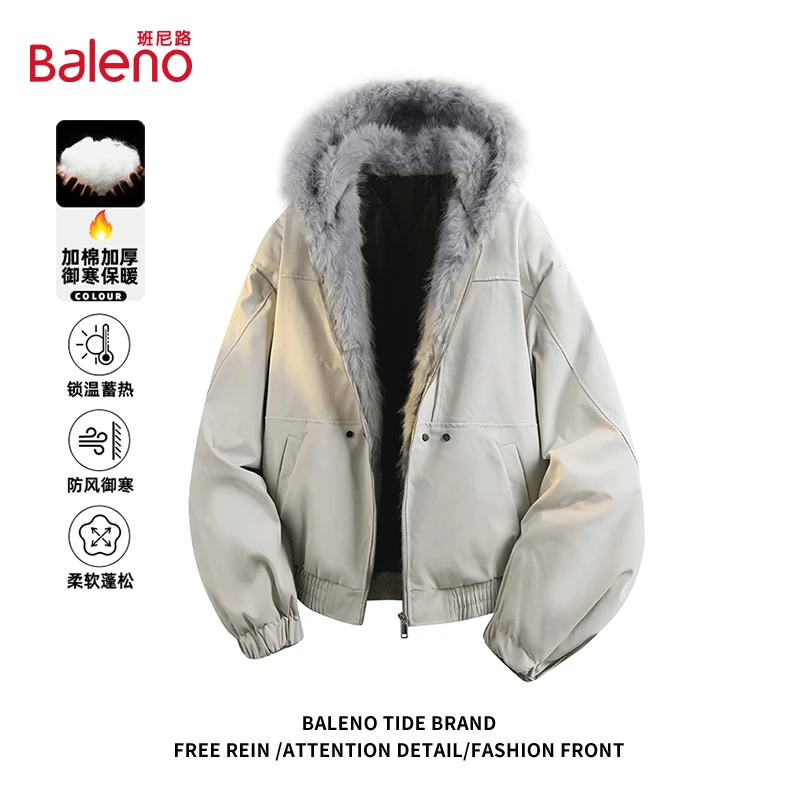 班尼路美式座山雕毛领连帽夹克男女秋冬季加厚保暖工装棉服外套潮