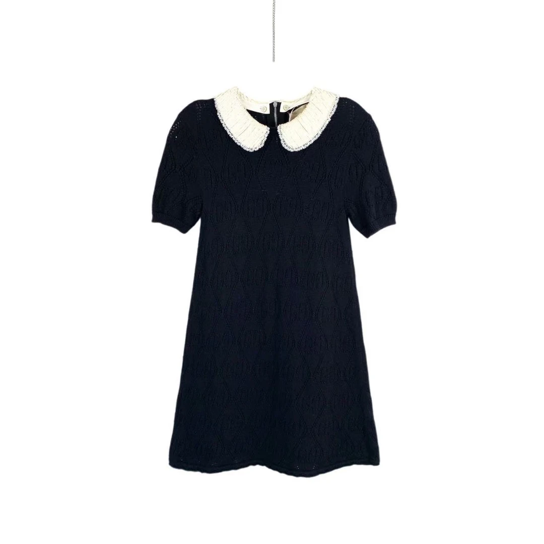 99新 GUCCI/古驰 rr zz077 桑蚕丝 亮片娃娃领暗纹连衣裙 S码