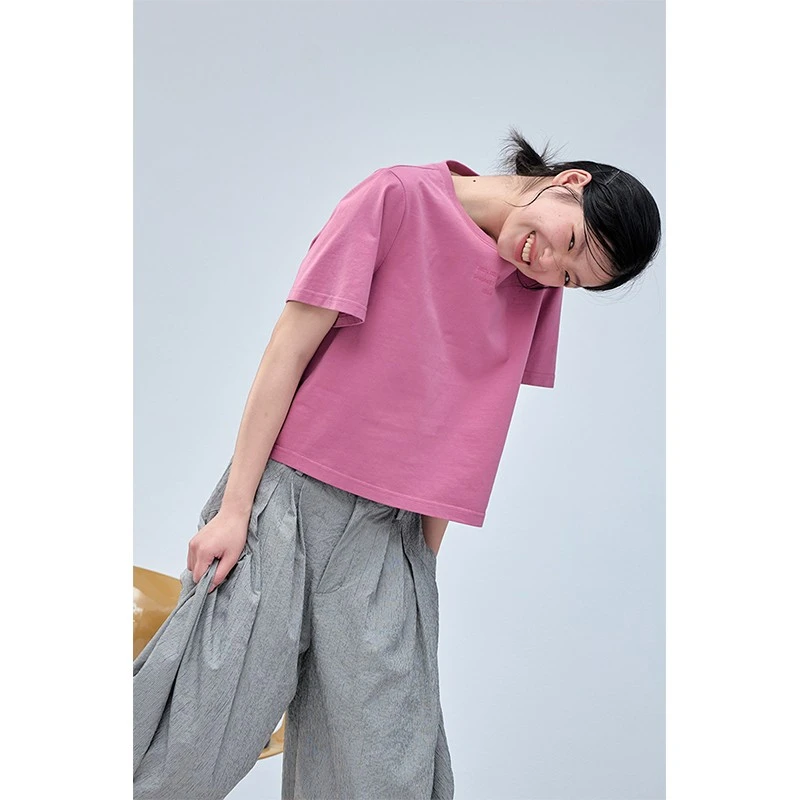 鹿与飞鸟2025＜Clean系列＞匹马棉奶盖T|刺绣长短款T恤6560/6561