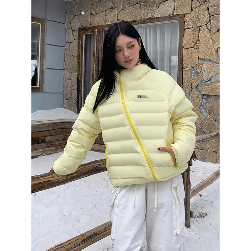 韩系慵懒风斜襟连帽排骨棉服女冬季新款高级感宽松保暖面包服外套