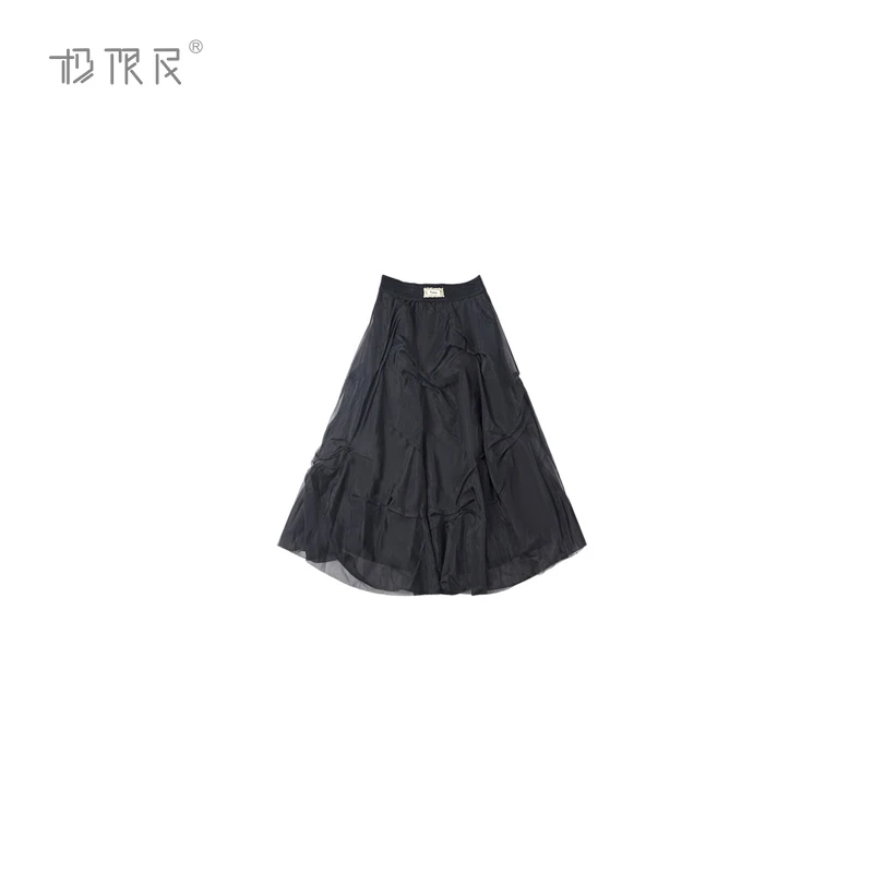 极限民《黛影》夏季欧若风松紧腰A字褶皱网纱半身裙F5104F2219