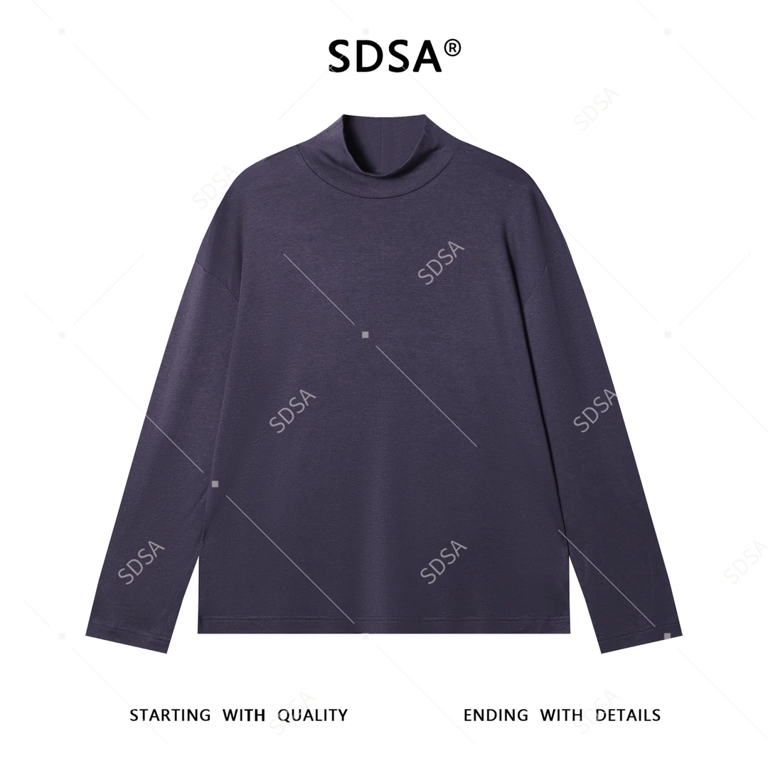 SDSA男士秋冬新款痞帅男装潮牌纯色简约半高领长袖T恤百搭打底衫
