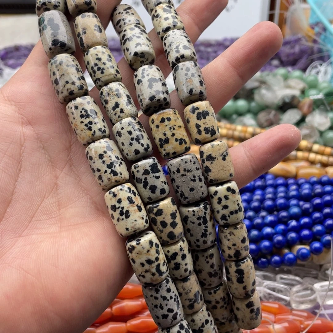 玛瑙/玉髓合金珠宝半成品一条装斑点石桶珠12*17mm左右