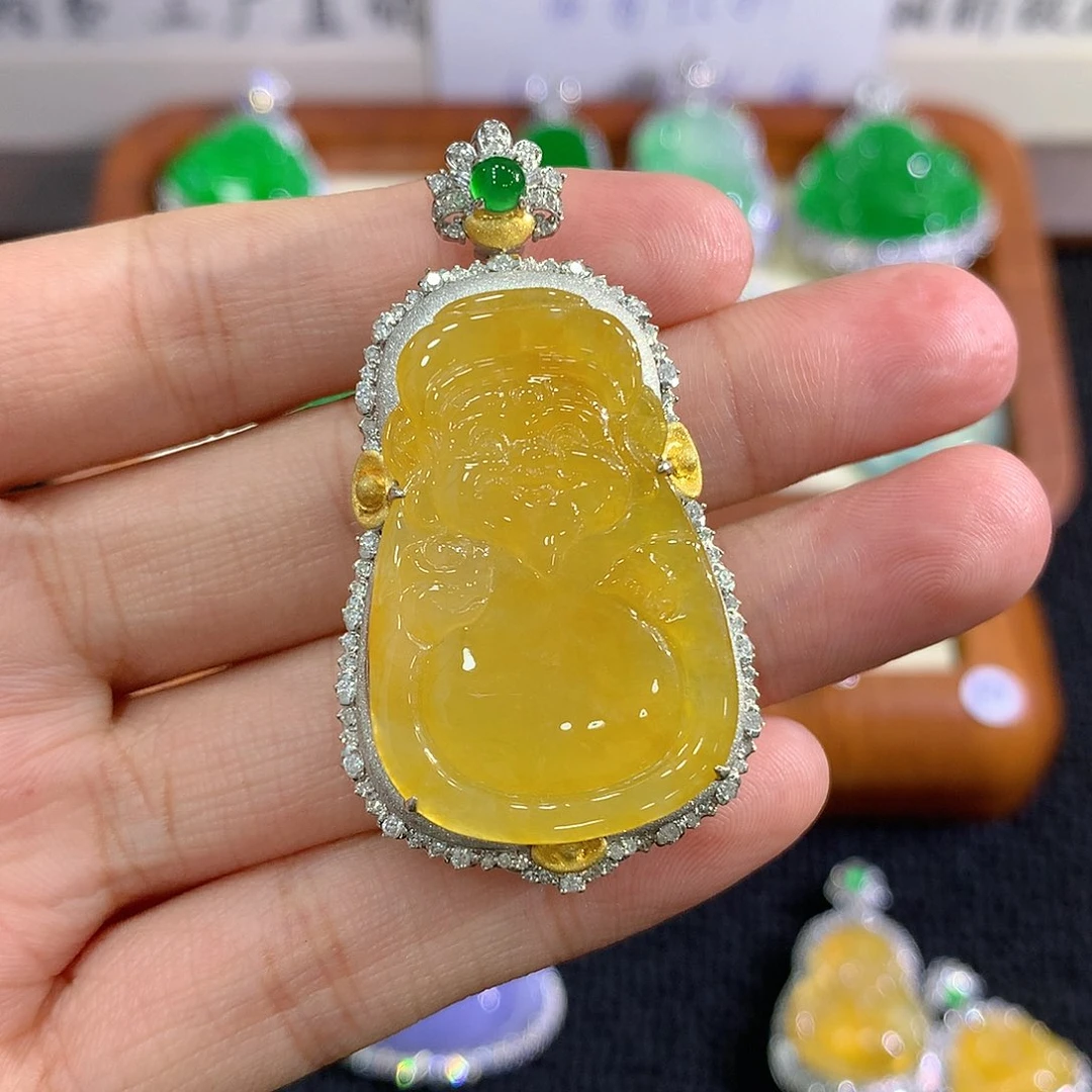 【闪购商品】翡翠18K金镶嵌吊坠(不含链)财爷