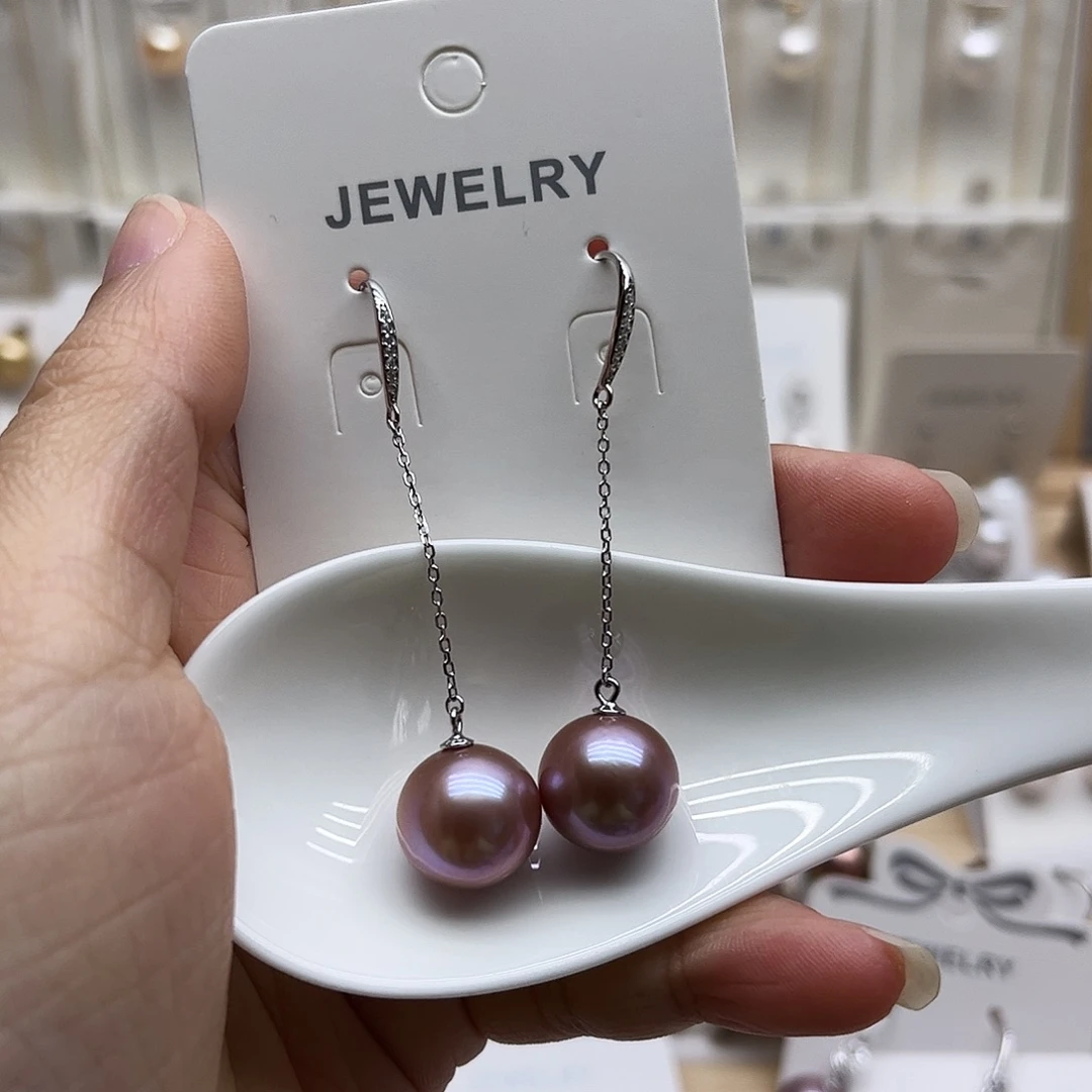 美***哒淡水珍珠耳饰银S925镶嵌12.5定制不退不换