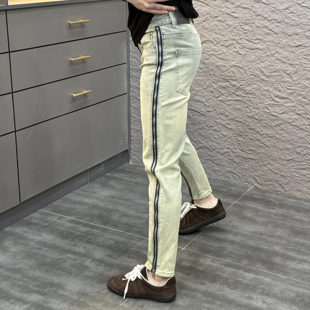 2025春季新款时尚休闲百搭复古拉链男士小脚牛仔裤YC6256