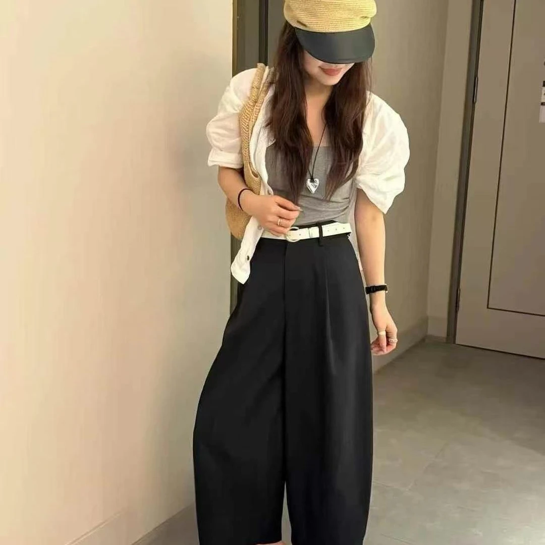 9536 韩系彩色气球裤女夏季新款显瘦宽松九分阔腿休闲裤-裤长90