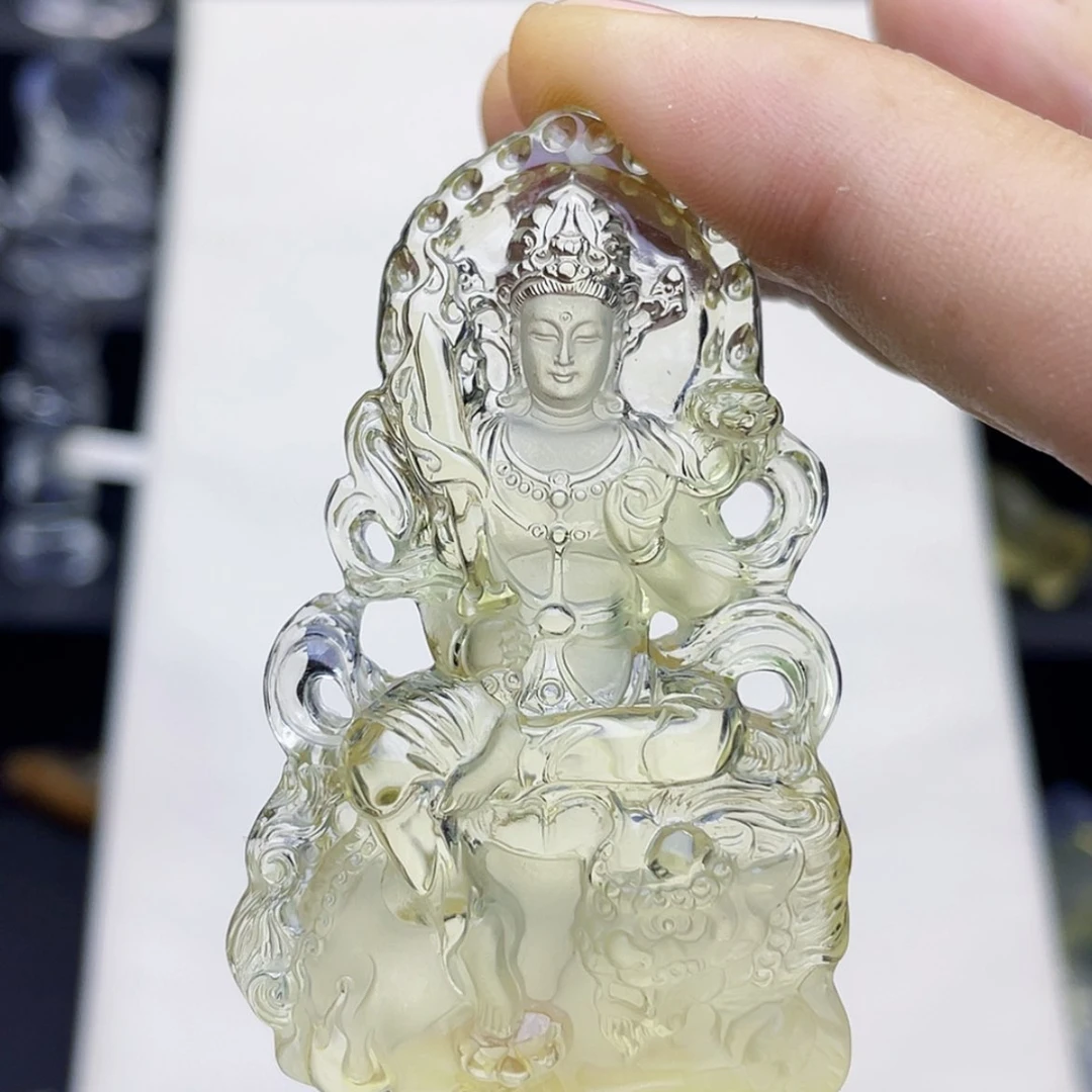 【闪购商品】水晶颈饰未镶嵌7****对黄水晶大师精雕文殊菩萨