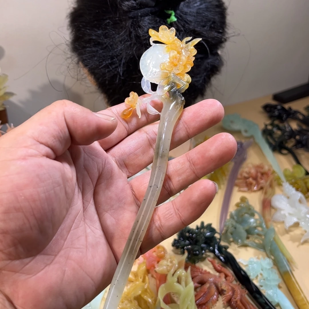 糖***糖合金蛇纹石玉发簪