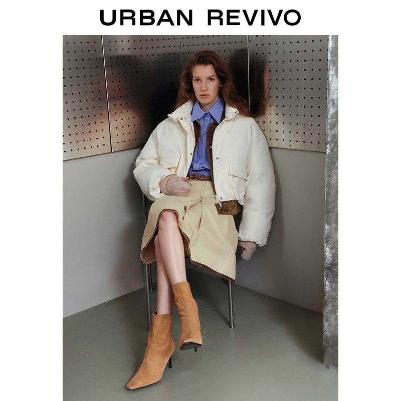 UR2025秋季新款女琥珀流光风撞色包边腰带休闲半裙UWG850158