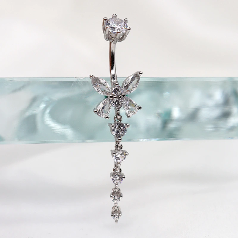 925银银制品 蝴蝶纯银肚脐钉性感时尚女脐环小众长款人体穿刺饰品
