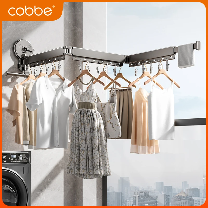 卡贝吸盘折叠晾衣架室内家用阳台窗户免打孔隐形阳台折叠晾衣架