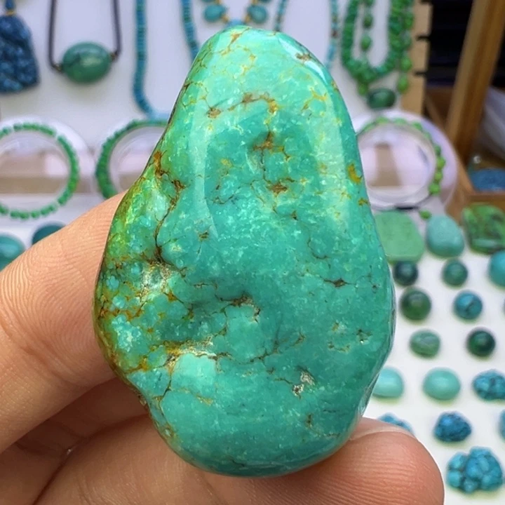 云盖高瓷蓝绿水草纹随型吊坠