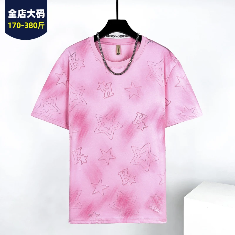 日系小清新夏季镂空压花大码宽松休闲百搭体恤衫男青年透气短袖TX