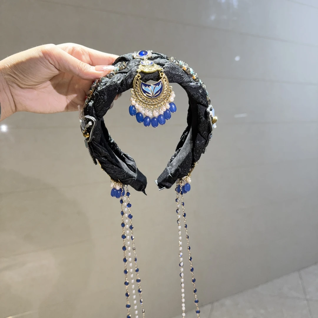 【蝴蝶蓝】重工流苏发箍国风新中式传统色流苏东方古典美古风发饰