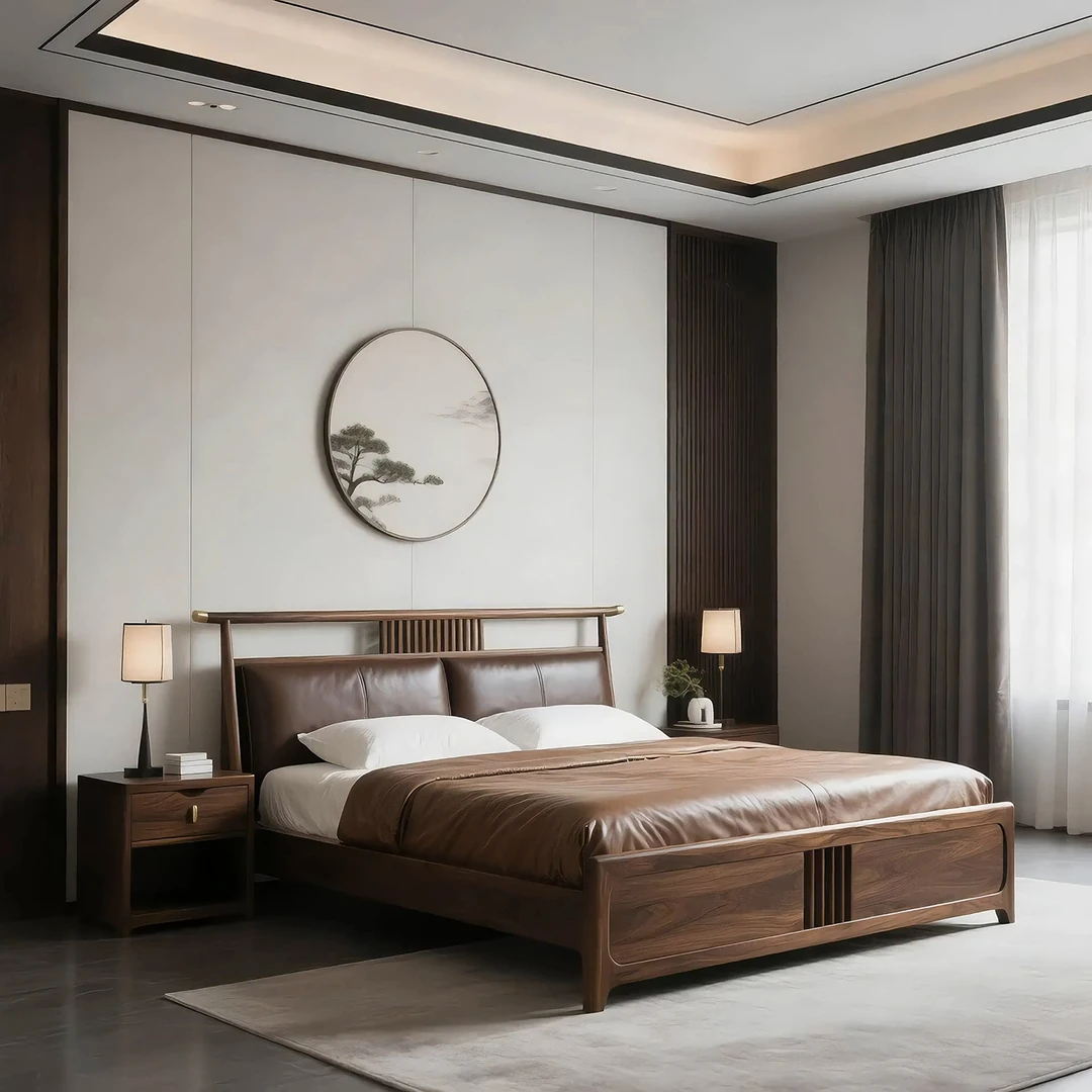 宋氏美学北美黑胡桃木床全实木床禅意新中式卧室双人床高级定制