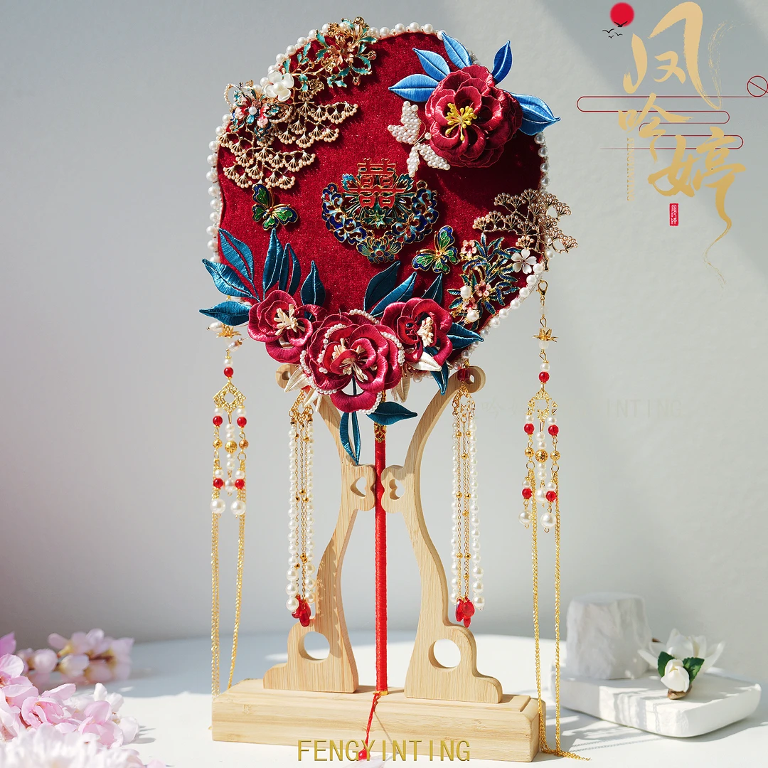 凤吟婷非遗缠花团扇新娘结婚材料包双面礼物送礼出嫁秀禾中式成品