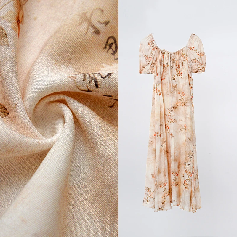 2025新款时尚优雅方领泡泡袖碎花修身显瘦连衣裙74U0371