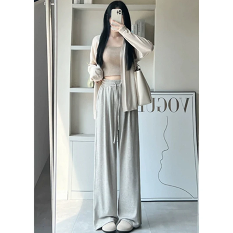 大码女装糯米裤子女春秋新款高级感宽松垂感直筒慵懒休闲阔腿卫裤