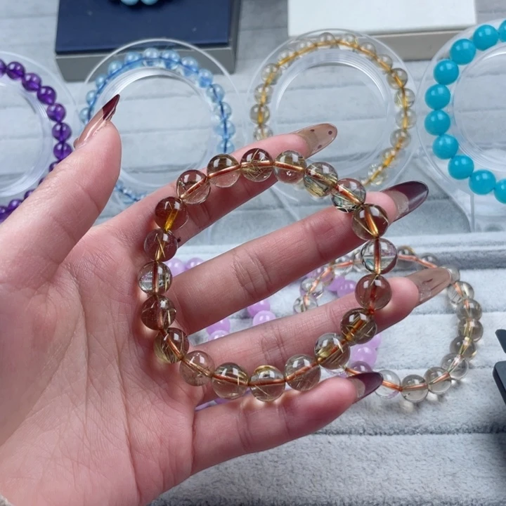 水晶珠宝半成品未镶嵌金发晶手串9mm