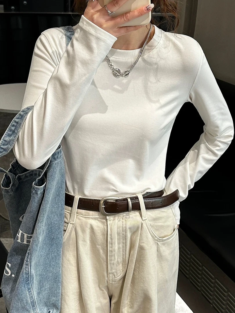 范范家  韩版简约百搭显瘦长袖圆领T恤5003