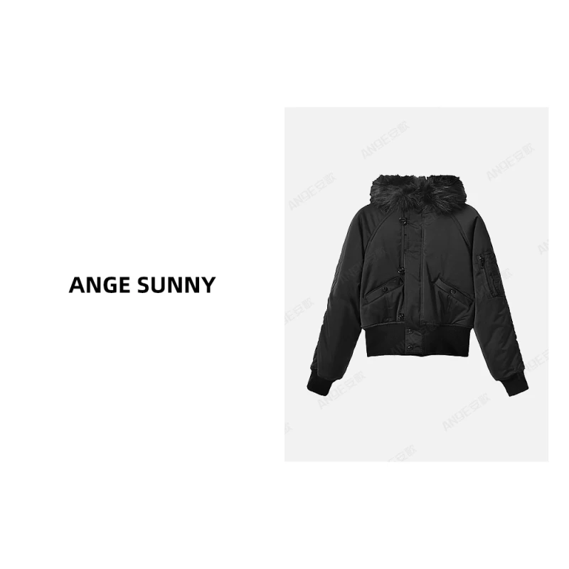 ANGE SUNNY【毛领棉服夹克】时尚高领拉链飞行员毛领夹克棉服