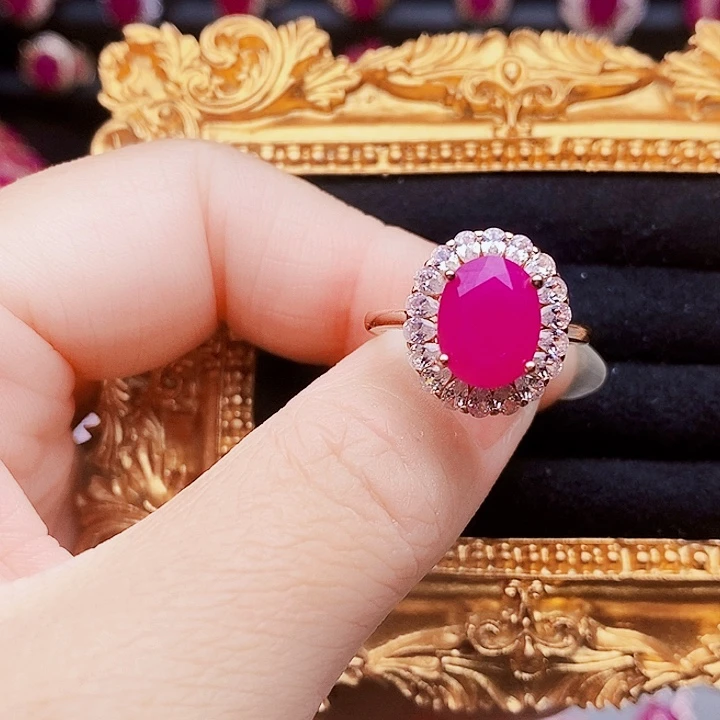 红宝石戒指银S925镶嵌