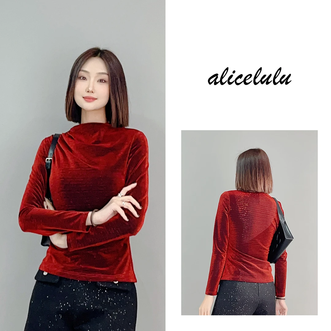 4 ALICE “高岭之花”衬衫 华美丝绒 优雅捏褶 S1034768E