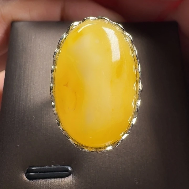 蜜蜡银S925镶嵌戒指戒指